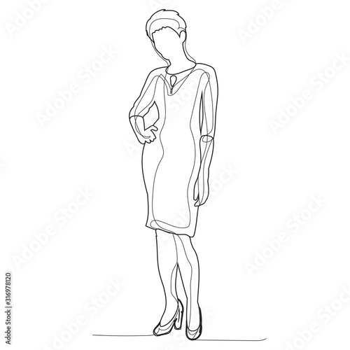  isolated  continuous line drawing  woman stands