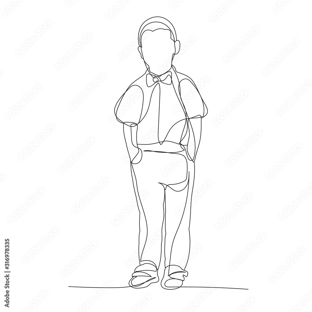 continuous line drawing, boy, child stands continuous line drawing, boy, child stands
