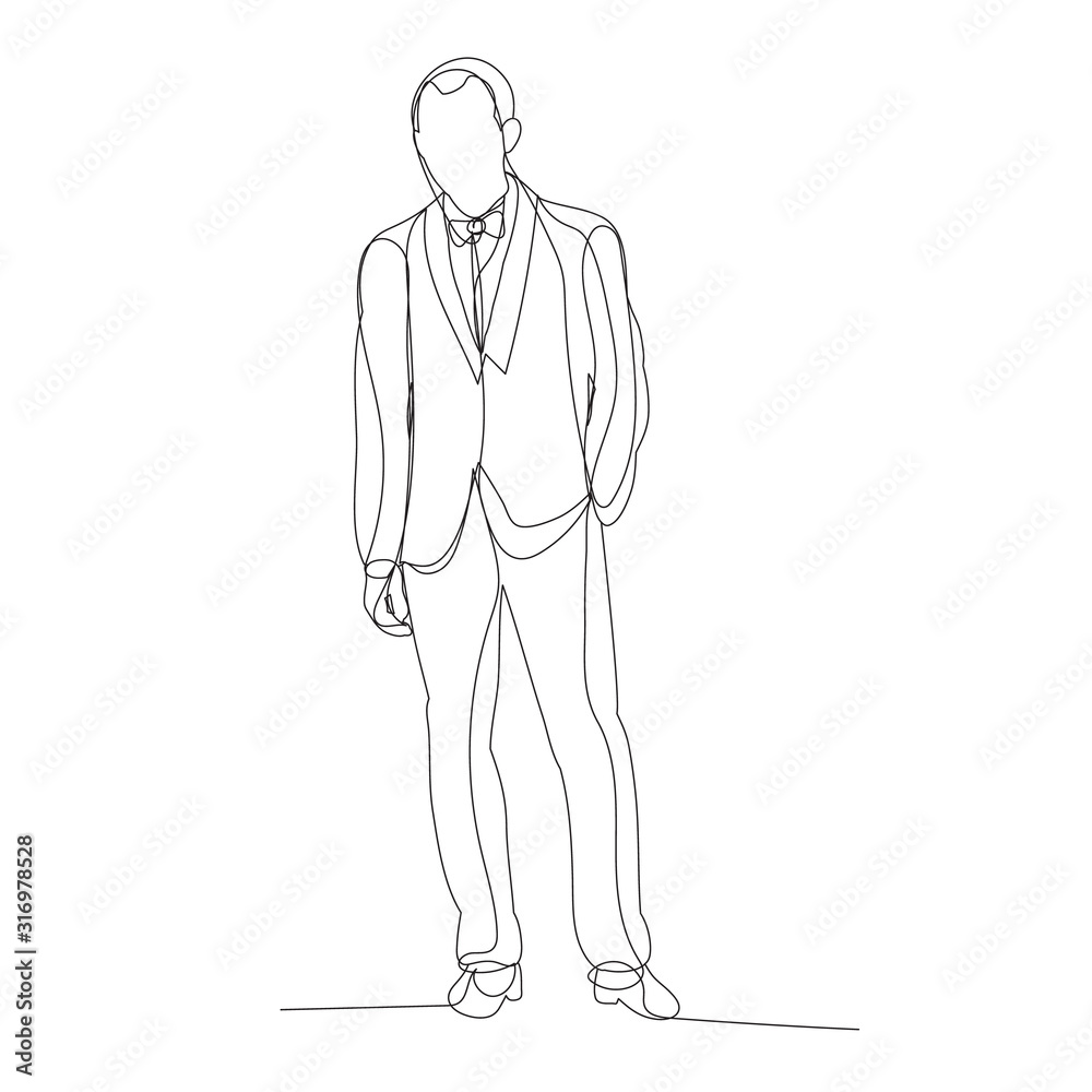 vector, isolated, continuous line drawing, man in a jacket