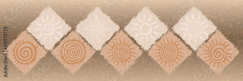Vintage background, sun symbols in ethnic style
