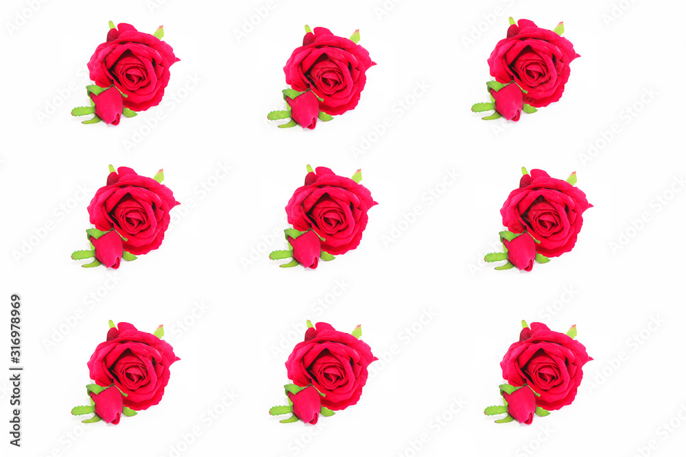 holiday card collage of several red roses with green leaves for the holiday of March 8 and Valentine's Day holiday card collage of several red roses with green leaves for the holiday of March 8 and Valentine's Day
