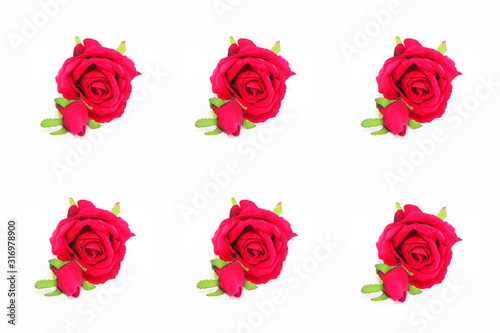 holiday card collage of several red roses with green leaves for the holiday of March 8 and Valentine s Day