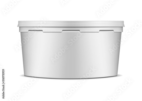 White plastic tub with lid, realistic vector mockup