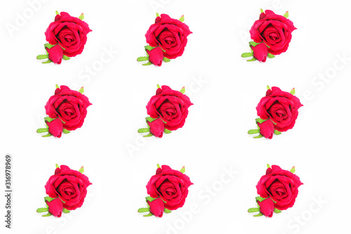 holiday card collage of several red roses with green leaves for the holiday of March 8 and Valentine s Day