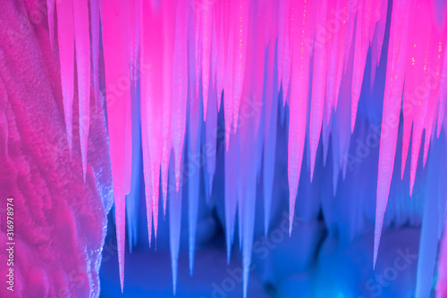 Icicles and snowflakes in an ice cave