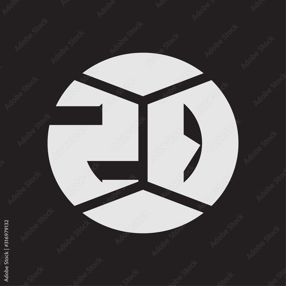 ZQ Logo monogram with piece circle ribbon style on black background
