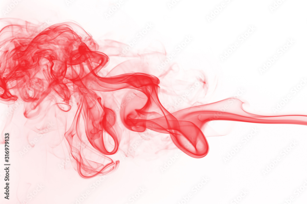 Red smoke abstract on white background, ink water color Red smoke abstract on white background, ink water color