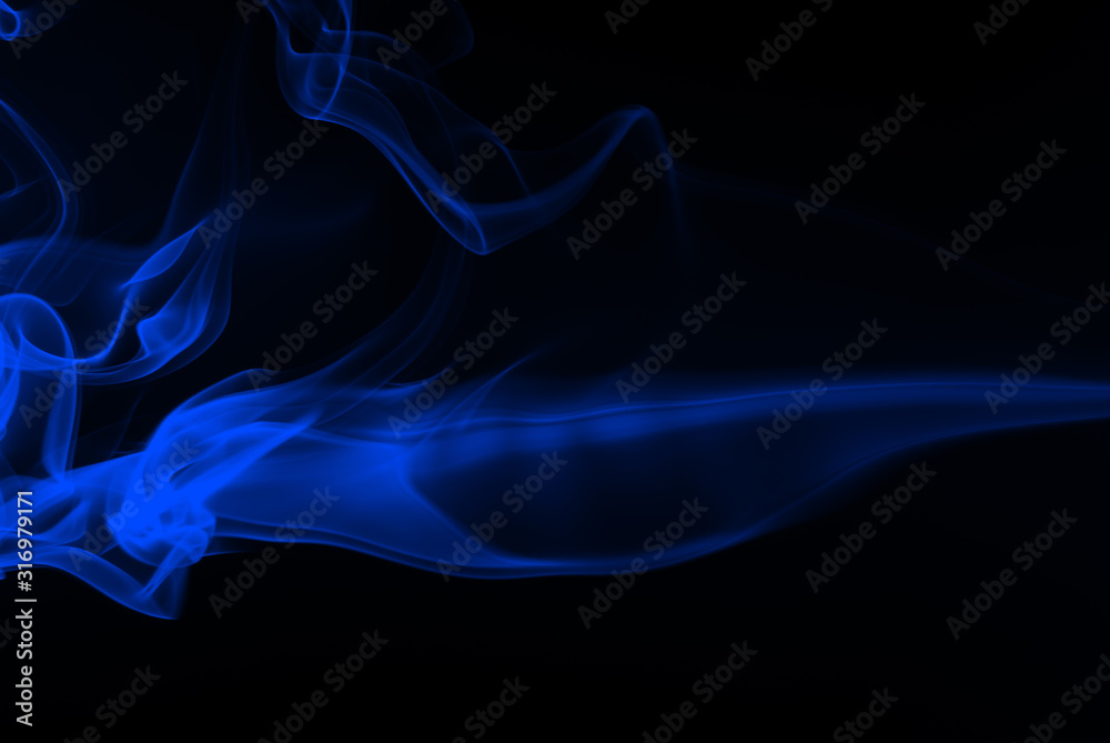 Plakat Blue smoke movement abstract on black background, darkness concept