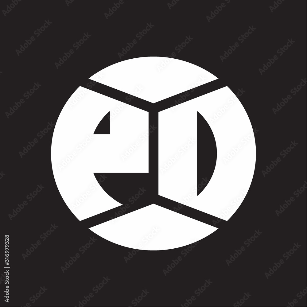 PD Logo monogram with piece circle ribbon style on black background PD Logo monogram with piece circle ribbon style on black background