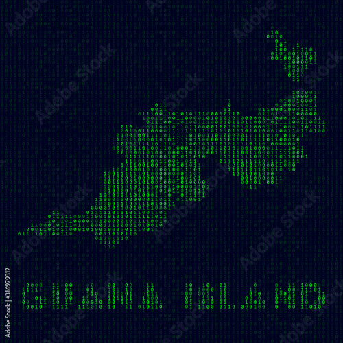 Digital Guana Island logo. Island symbol in hacker style. Binary code map of Guana Island with island name. Beautiful vector illustration.