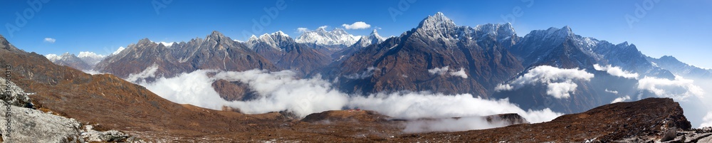 Mount Everest, Lhotse and Ama Dablam from Kongde