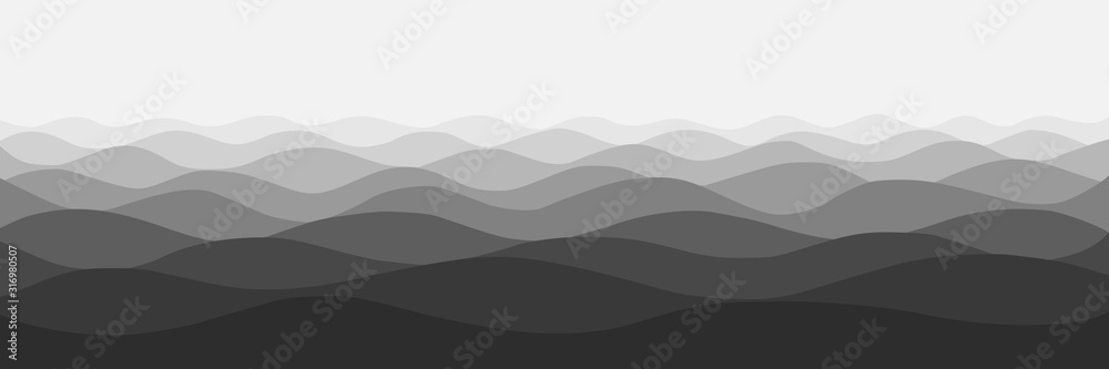 Fototapeta Vector drawing of waves on the sea, black and white, natural background