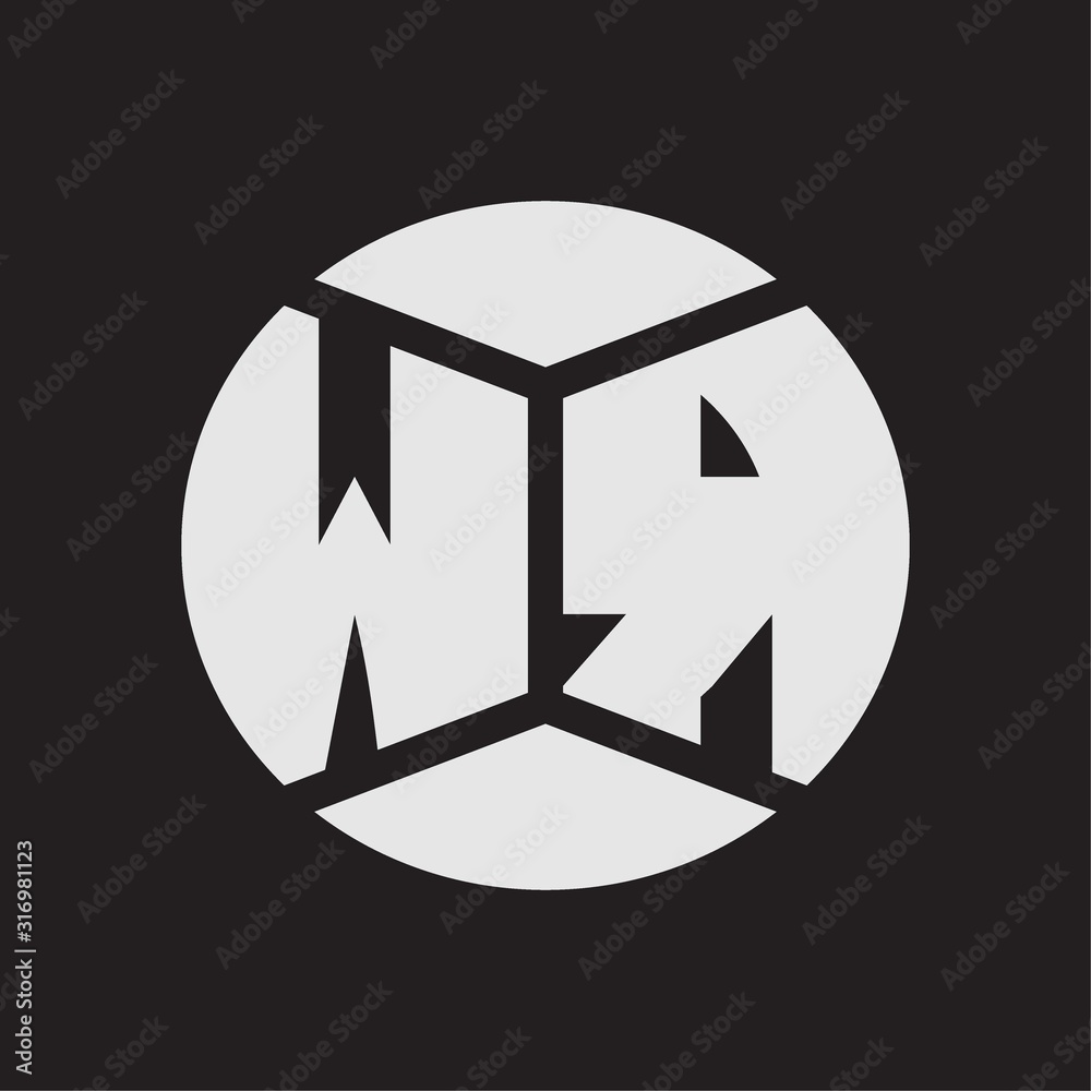 WR Logo monogram with piece circle ribbon style on black background