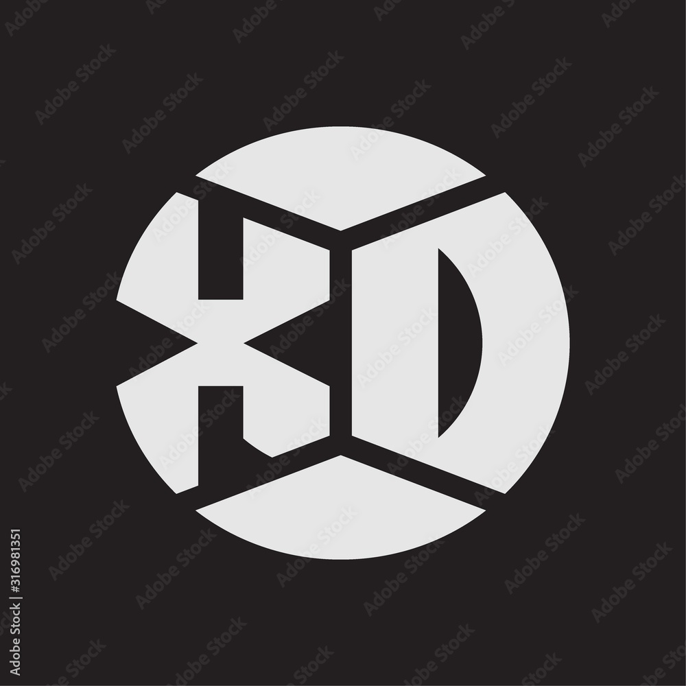 XD Logo monogram with piece circle ribbon style on black background XD Logo monogram with piece circle ribbon style on black background