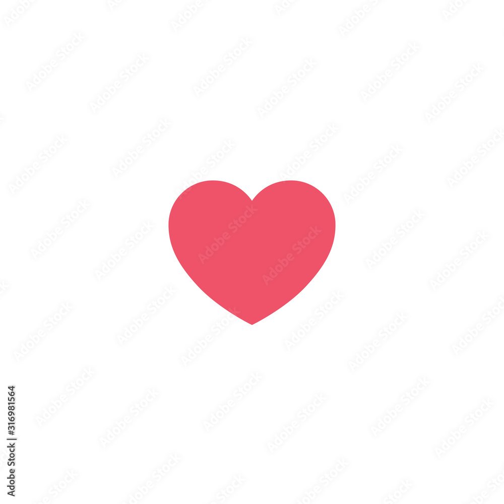 Flat Simple Pink Heart iCon on iSolated White Background. Love and Valentine’s Day Simple Design