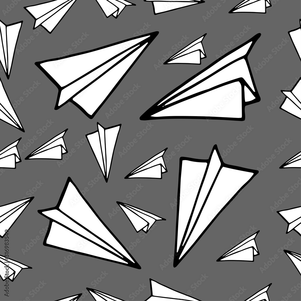 Seamless pattern with linear paper planes. Hand drawn background. Seamless pattern with linear paper planes. Hand drawn background.