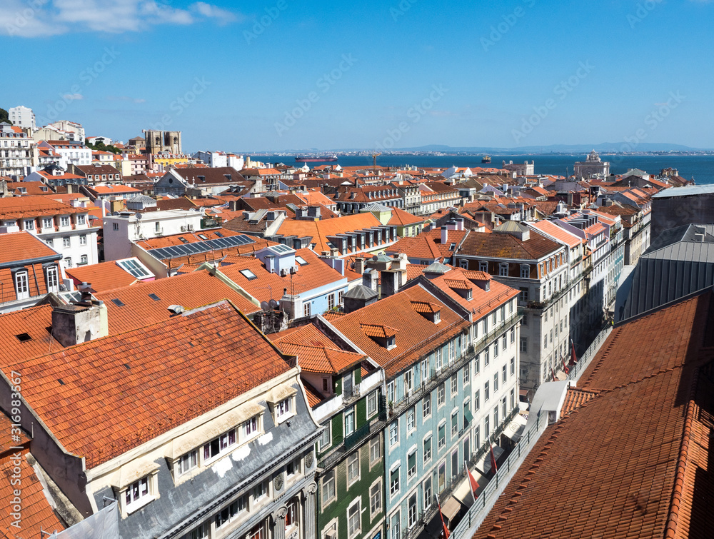 terracotta tiles and mosaic houses sprawl across lisbon lisboa portugal the capital city