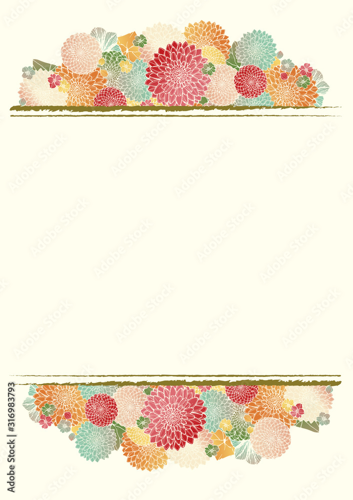 和柄の背景素材 レトロ アンティーク 和風 着物風 手書きの花柄 結婚式のフレーム素材 Stock Illustration Adobe Stock