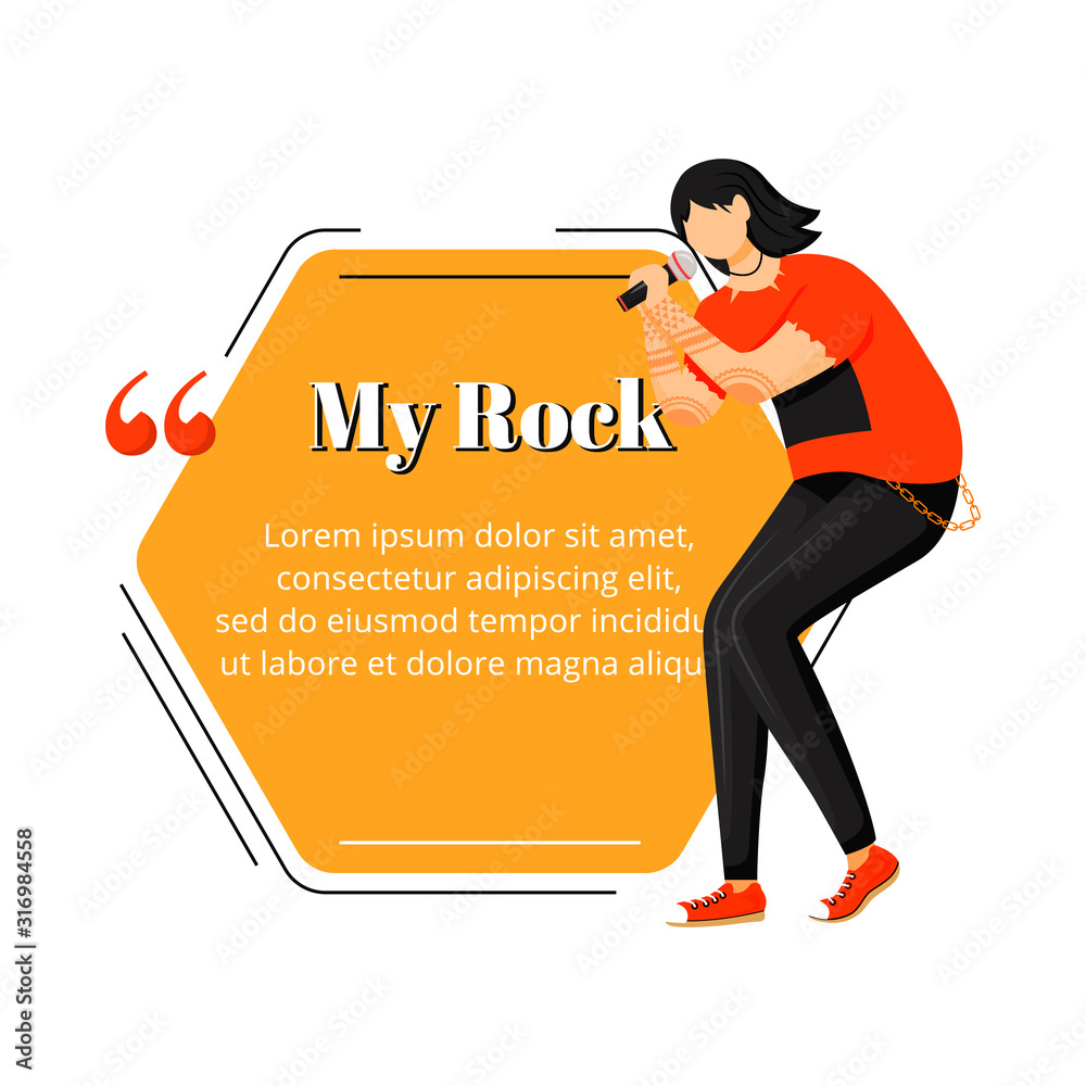 Singer Flat Color Vector Illustration Vocalist Rock Musician Concert Isolated Cartoon Character Quote Blank Frame Template Polygonal Orange Speech Bubble Quotation Citation Text Box Design Stock Vector Adobe Stock