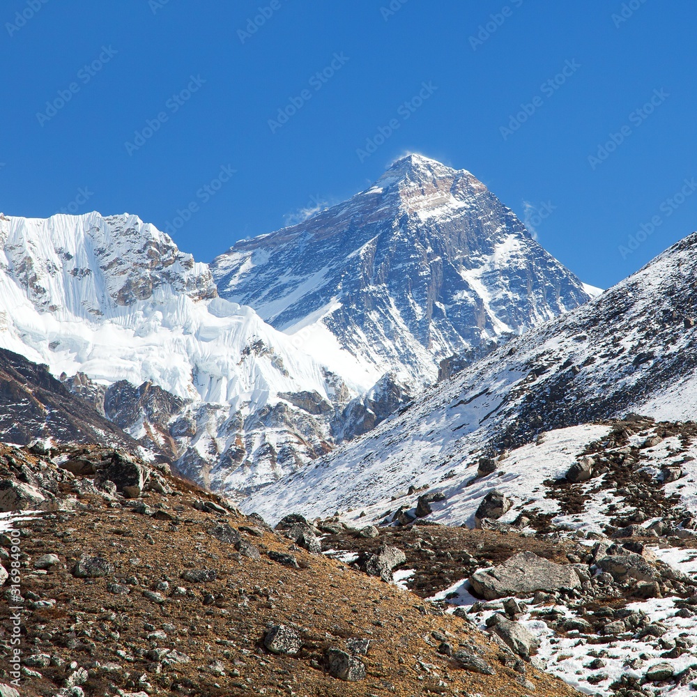 Mount Everest from Gokyo valley, Himalayas mountains