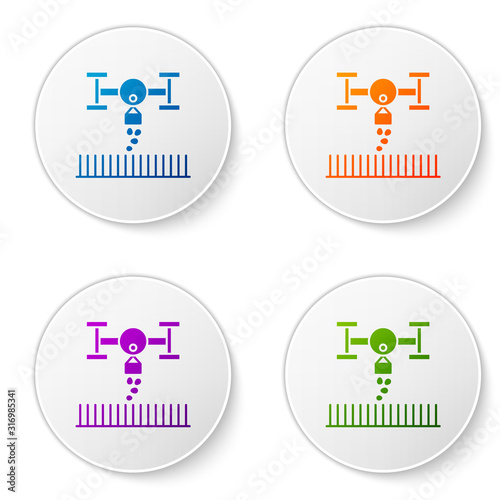 Color Smart farm with drone control for seed planting icon isolated on white background. Innovation technology for agricultural company. Set icons in circle buttons. Vector Illustration