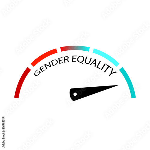 Gender equality level measuring indicator. Vector illustration in flat style. Colorful infographic gauge element