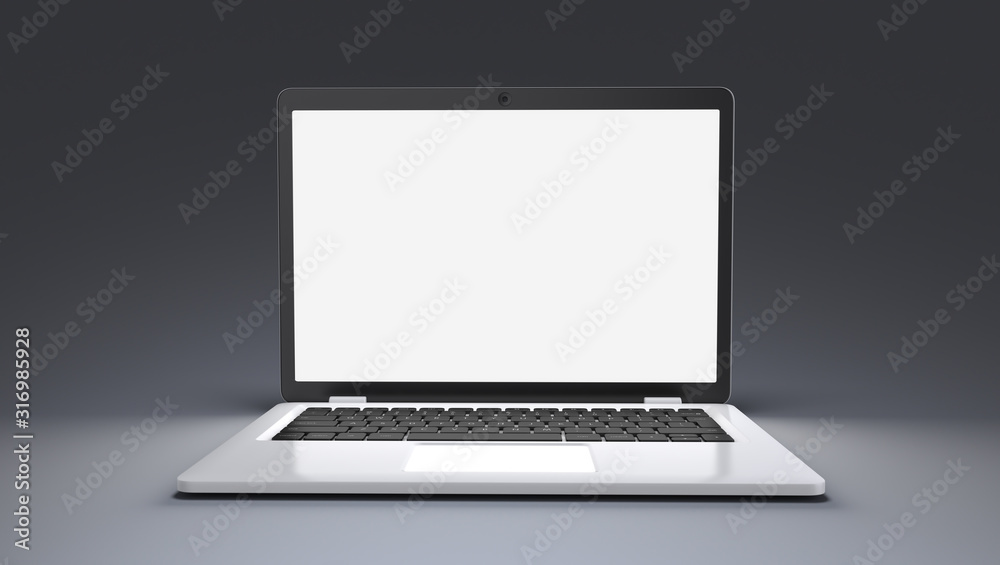 Modern open laptop on gray background. 3d render Modern open laptop on gray background. 3d render