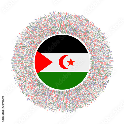 Flag of Western Sahara with colorful rays. Radiant country sign. Shiny sunburst with Western Sahara flag. Beautiful vector illustration.