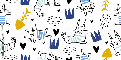 Cats seamless vector patter...