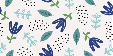 Fototapete Skandinavische Kindermuster Skandinavische Blumen Tinte handgezeichnet  © ngupakarti