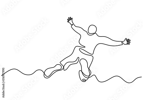 Skydiving one line drawing. Extreme sport people theme. Vector illustration sketch hand drawn minimalism.