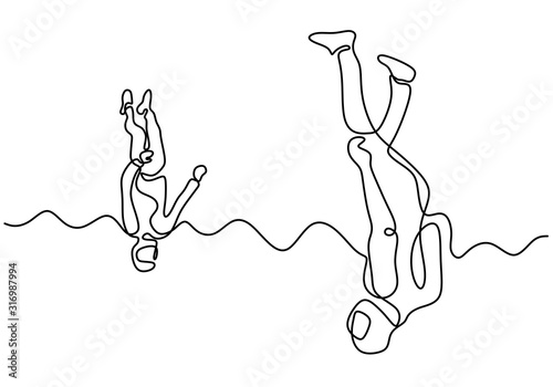 Skydiving one line drawing. Extreme sport people theme. Vector illustration sketch hand drawn minimalism.