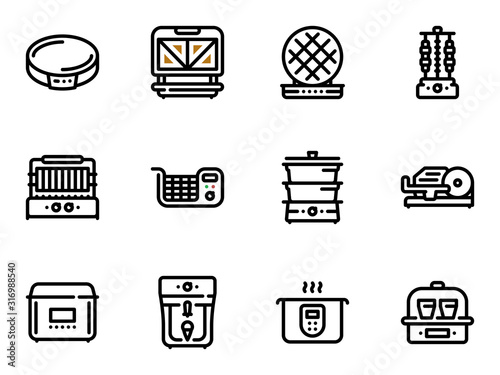 Set of black vector icons, isolated against white background. Illustration on a theme Kitchen Appliances