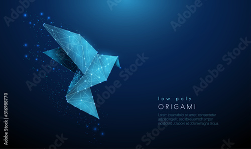Naklejka Abstract paper origami bird. Low poly style design.