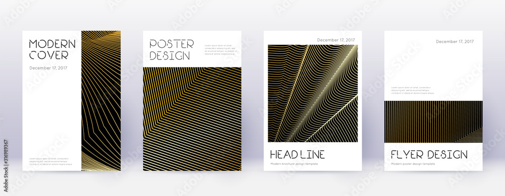 Minimal brochure design template set. Gold abstrac