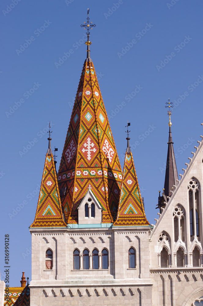 Matthias church details in Budapest, Hungary