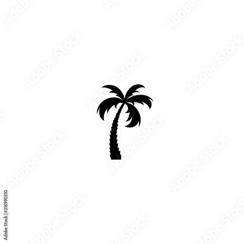 Black palm trees on little island with sun and ocean waves isolated on white. © Ne Mariya