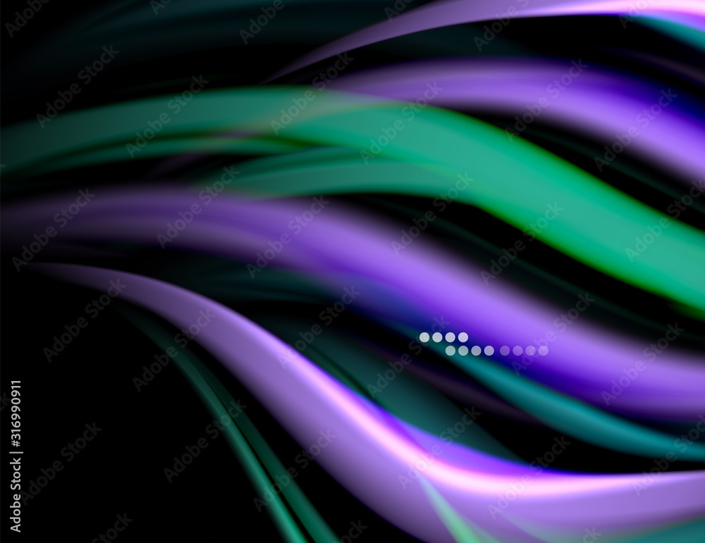 Silk smooth lines on black, liquid fluid color waves. Vector Illustration Silk smooth lines on black, liquid fluid color waves. Vector Illustration