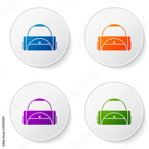 Color Sport bag icon isolated on white background. Set icons in circle buttons. Vector Illustration