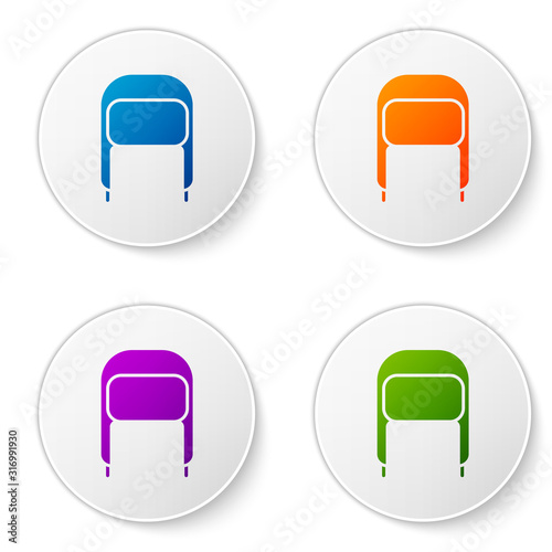 Color Winter hat with ear flaps icon isolated on white background. Set icons in circle buttons. Vector Illustration