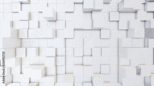 Abstract 3D illustration of white cubes background