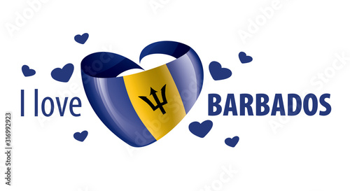 National flag of the Barbados in the shape of a heart and the inscription I love Barbados. Vector illustration