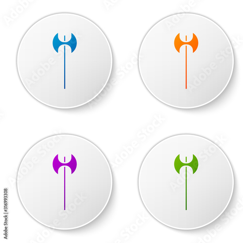 Color Medieval axe icon isolated on white background. Battle axe, executioner axe. Medieval weapon. Set icons in circle buttons. Vector Illustration