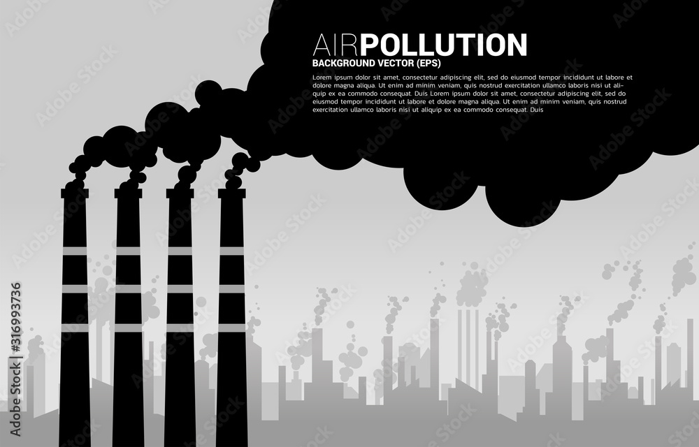 Toxic Smoke from factory chimney and industrial building background. Concept for Air pollution and environment crisis.