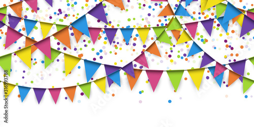 seamless colored garlands and confetti background