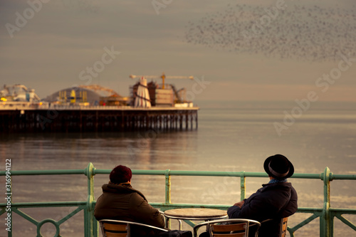 swarms of starlings at dusk in Brighton