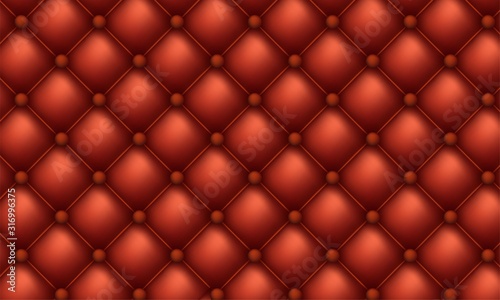 Decorative upholstery quilted background. Red shiny leather texture sofa backdrop. © Marina