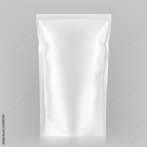 Pouch bag mockup on grey background. Vector illustration. Front view. Can be use for template your design, presentation, promo, ad. EPS10.	