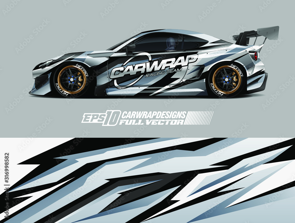 Rally car wrap decal design. Abstract stripe racing background designs for wrap cargo van, race car, pickup truck, adventure vehicle. Eps 10 Rally car wrap decal design. Abstract stripe racing background designs for wrap cargo van, race car, pickup truck, adventure vehicle. Eps 10