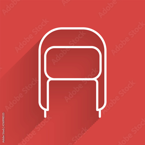 White line Winter hat with ear flaps icon isolated with long shadow. Vector Illustration